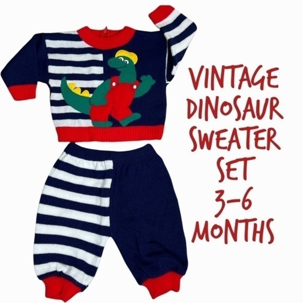 Vintage Navy and Red Dinosaur Sweater Set
